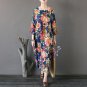 Spring Autumn Dresses Vintage Print Square Collar Three Quarter Sleeve Loose Long Cotton Dress Casua
