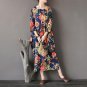 Spring Autumn Dresses Vintage Print Square Collar Three Quarter Sleeve Loose Long Cotton Dress Casua