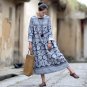 New Spring Women Dress O-neck Long-sleeve Vintage Print Plate Button Linen Dress Casual Long Robe S1