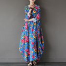 Spring Women Dress Plus Size Long Vintage Floral Print Loose Big Bottom Cotton Dress Casual Print Ro