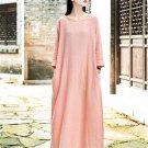 Women Dresses Solid Long-sleeve Soft Cotton Dress Casual Long Robe Femme Loose White Dress B2296