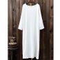 Women Dresses Solid Long-sleeve Soft Cotton Dress Casual Long Robe Femme Loose White Dress B2296
