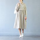 Women Autumn Winter Dress Vintage Plate Button Casual Long-sleeve Cute Cotton Dress Loose Solid Robe