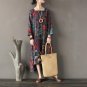 Spring Summer Dress Women Vintage Print Square Collar Wrist-length Asymmetric Cotton Dresses Vestido