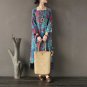 Spring Summer Dress Women Vintage Print Square Collar Wrist-length Asymmetric Cotton Dresses Vestido