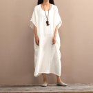 Spring Summer Dress Vintage Long Plus Size Batwing Sleeve Cotton Dress Female Solid Casual Loose Rob