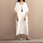 Spring Summer Dress Vintage Long Plus Size Batwing Sleeve Cotton Dress Female Solid Casual Loose Rob