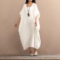 Spring Summer Dress Vintage Long Plus Size Batwing Sleeve Cotton Dress Female Solid Casual Loose Rob