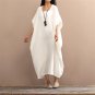Spring Summer Dress Vintage Long Plus Size Batwing Sleeve Cotton Dress Female Solid Casual Loose Rob