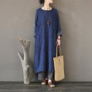 NEW Women Winter Dress Vintage Jacquard Thickening Warm Fleece Cotton Dress Loose Robe Casual Women 