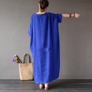 Summer Dress Vintage Batwing Sleeve Embroidery Plus Size Long Linen Dress Women Casual Loose Robe X0