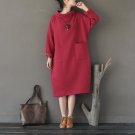 Women Autumn Winter Dress Vintage Turtleneck Warm Plus Size Cotton Dress Casual Loose Robe X01687
