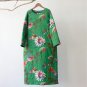 Winter Dress Plus Size Long-sleeve Vintage Floral Print Loose Linen Cotton Dress Casual Quilted Robe