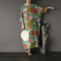 Summer Fluid Vintage Flower Print Plus Size Batwing Sleeve 100% Cotton Long Dresses Loose Casual Rob