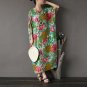 Summer Fluid Vintage Flower Print Plus Size Batwing Sleeve 100% Cotton Long Dresses Loose Casual Rob