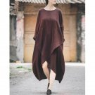 Spring Autumn Dress Brand Vintage Style Loose Long-sleeve Irregular Linen Dress Casual Long Robe Ves