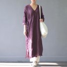 Autumn Dresses Vintage Chinese Style V-neck Plate Buttons Three Quarter Sexy Long Linen Dress Women 