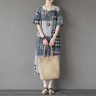 Summer Dresses Vintage Patchwork Personality Print Linen Robe Plus Size Loose Long Casual DressX0165