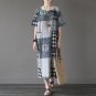 Summer Dresses Vintage Patchwork Personality Print Linen Robe Plus Size Loose Long Casual DressX0165