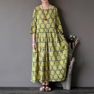 National Trend Summer Dress Rosebuds Print Elegant Expansion Bottom Three Quarter Cotton Dresses X01