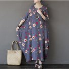 Vestidos Women Summer Dresses Vintage Embroidery Plus Size Plate Buttons A-line Casual Cotton Maxi D