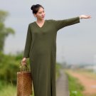 Autumn Dresses Solid V-neck Long-sleeve Casual Cotton Dress Long Base Women Dress Multi-color S249