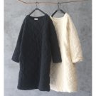 Winter Women Dress Vintage Warm Cotton-padded Solid Rhombus Cotton Pullover Loose Medium-long Wadded