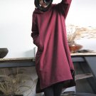 Autumn Winter Dress Vintage Cotton Fleece Pullover Thickening Hooded All-match Loose Dress Women Cas