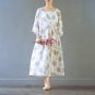 Summer Dress Vintage Rose Print V-neck 100% Ramie Long Dress Cute Loose Robe Vestidos S387