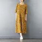 Spring Summer Women Dress Vintage Floral Print Half-sleeve Pearl Button Slim Linen Cotton Dresses S3