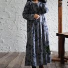 Spring Autumn Women Dress Vintage Print Long Sleeve Plus Size Maxi Long Loose Cotton Linen Dress Ves
