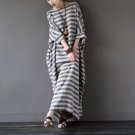 Summer Dresses Vintage Striped Batwing Sleeve Robe Maxi Long Loose Plus Size Women Dress Casual Line