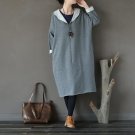 Women Spring Autumn Dress Solid Cotton Loose Hooded Dress Plus Size Long Sleeve Knee-length Dress Ve