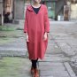 Women Spring Autumn Dress Solid Cotton Loose Hooded Dress Plus Size Long Sleeve Knee-length Dress Ve