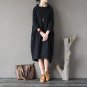 Spring Autumn Dress 100% Cotton Women Dress Vestidos Loose Fleece Thickening Turtleneck Long-sleeve
