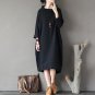 Spring Autumn Dress 100% Cotton Women Dress Vestidos Loose Fleece Thickening Turtleneck Long-sleeve
