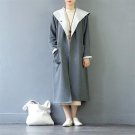 Autumn Winter Jacket Women Solid Vintage Hooded Covered Button Loose Long Thickening Cotton Fleece H