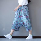 Spring Summer Women Jeans Vintage Print Washed Ripped Loose Cross-pants Casual Calf-length Trousers 