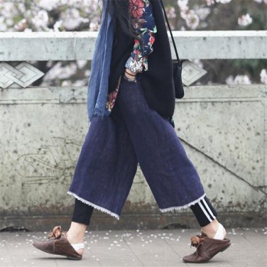 Spring Summer Women Pants Double Layer Linen Wide Leg Ankle Length Trousers for Women W28
