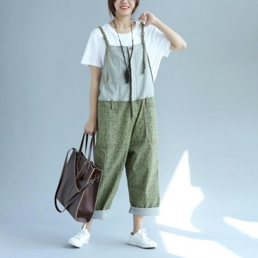 Women Pants Stitching Denim Ankle-length Overalls W26