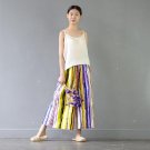 Summer Vintage Bohemian Color Striped Calf-Length Wide Leg Pants Casual Beach Trousers for Women S37