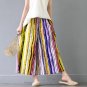 Summer Vintage Bohemian Color Striped Calf-Length Wide Leg Pants Casual Beach Trousers for Women S37