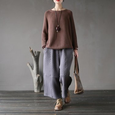 Winter Women Pants Vintage Thick Warm Cotton Loose Casual Wide Leg Pants X0769