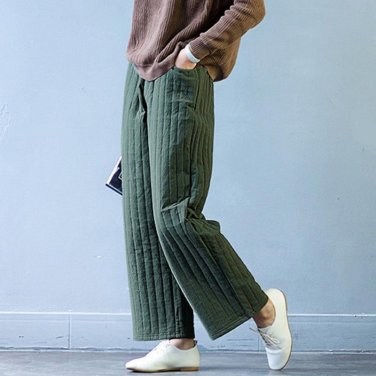 Women Winter Pants Casual Solid Stripes Straight Cotton-padded Trousers for Women S483