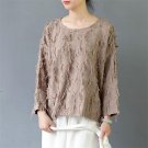 Women Autumn T-shirt Casual Plus Size O-neck Long-sleeve Style Jacquard Linen Cotton T-shirt Women T