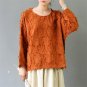 Women Autumn T-shirt Casual Plus Size O-neck Long-sleeve Style Jacquard Linen Cotton T-shirt Women T