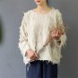 Women Autumn T-shirt Casual Plus Size O-neck Long-sleeve Style Jacquard Linen Cotton T-shirt Women T
