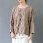 Women Autumn T-shirt Casual Plus Size O-neck Long-sleeve Style Jacquard Linen Cotton T-shirt Women T