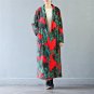 Winter Jacket Women Vintage Print Thickening Loose Long Linen Cotton Padded Casual Wide-waisted Coat
