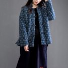 Vintage Handmade Small Wadded Jacket Plate Buttons Print Stand Collar Short Cotton-padded jacket W14